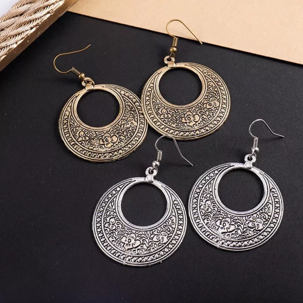 Retro Dangle Hollow Round Earrings Boho